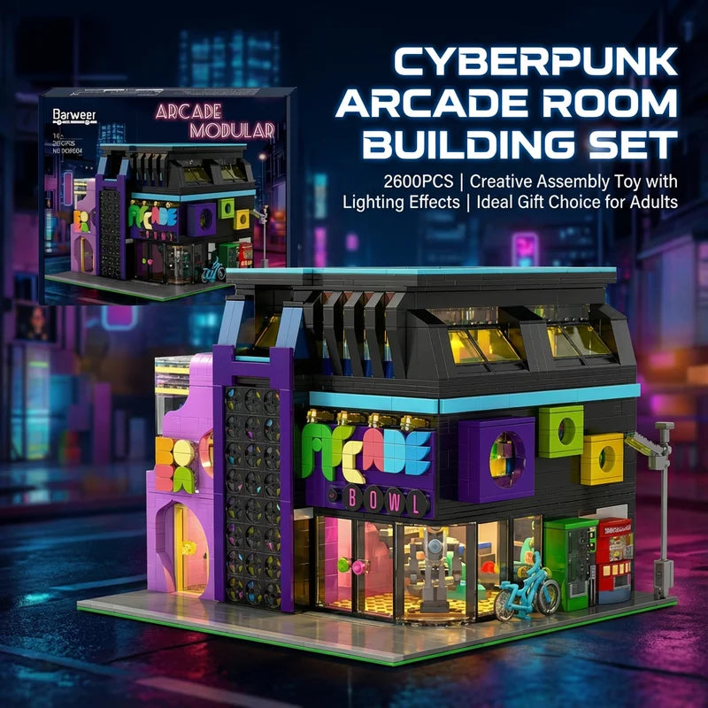 Cyberpunk Building Block Model Kit with Lighting - Modular City Architecture, 2600+ PCS, Adults Gift