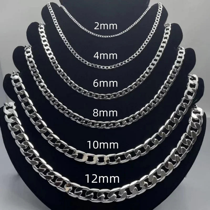 Men's Sterling Silver Necklace 2-12mm Face Chain with Lobster Clasp - Unisex Jewelry Gift