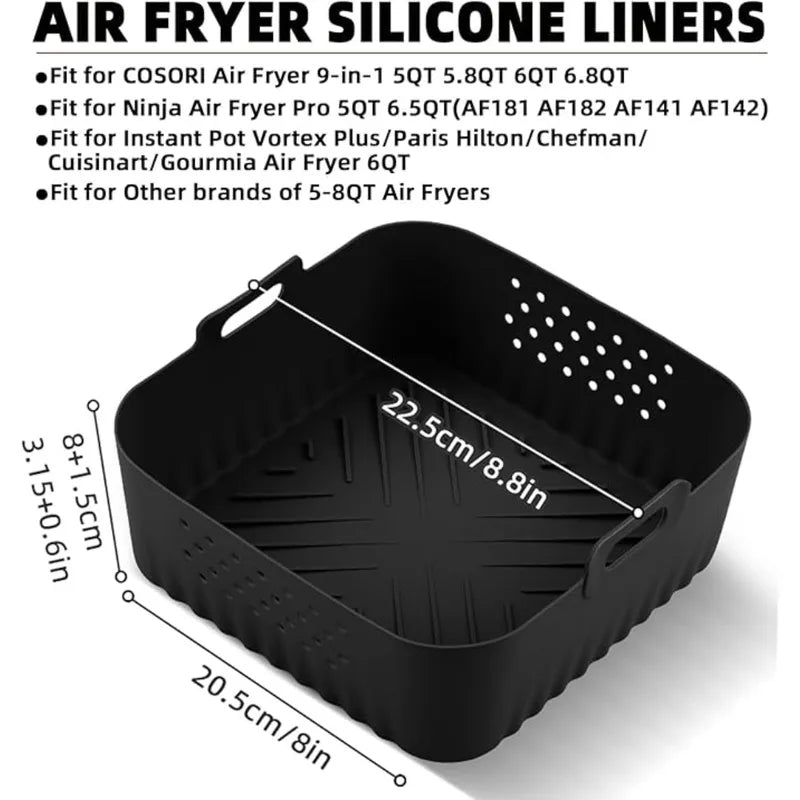 Reusable Silicone Air Fryer Liners 22.5cm Non-Stick Basket for 5-8QT Air Fryers