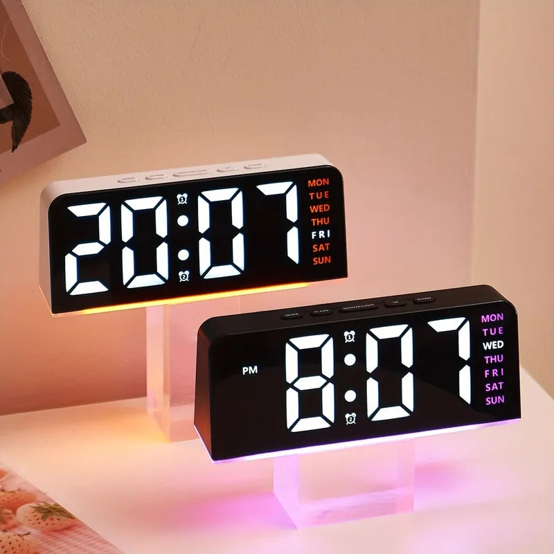 Digital Alarm Clock with Atmosphere Light & Date Display - USB Powered, Adjustable Brightness