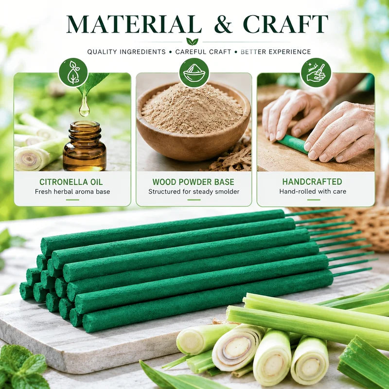 Large Incense Sticks - Lemongrass Mint Rose Rosemary Herbal Scent, 27cm Outdoor Aromatherapy