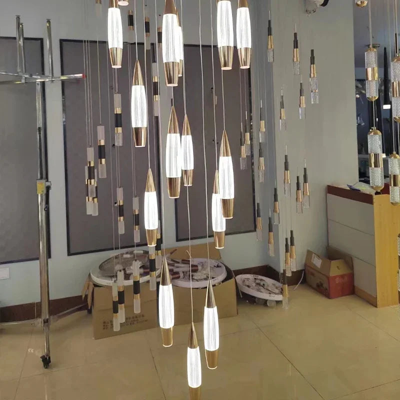 Modern Staircase Chandelier LED Long Wire Pendant Light Black Gold for Living & Dining