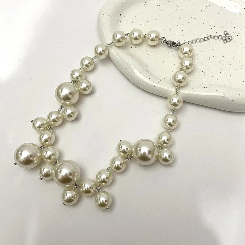 Imitation Pearl Necklace for Women Big Beads Choker Bridal Party Jewelry