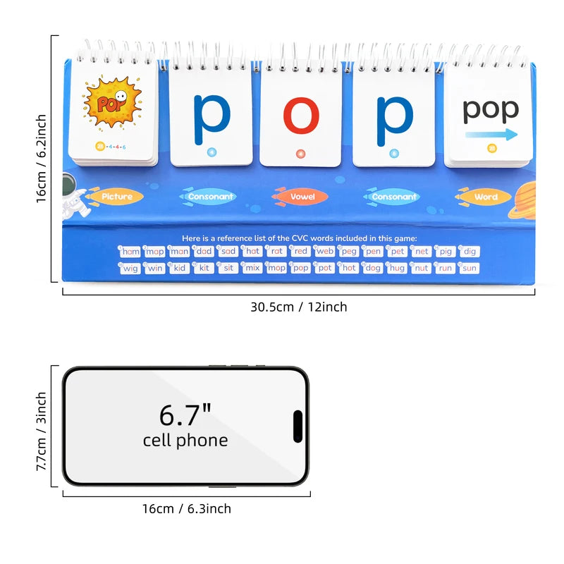 CVC Word Game with Flash Cards & Rhyming Flip Book - Educational Reading Toy for Ages 3-6