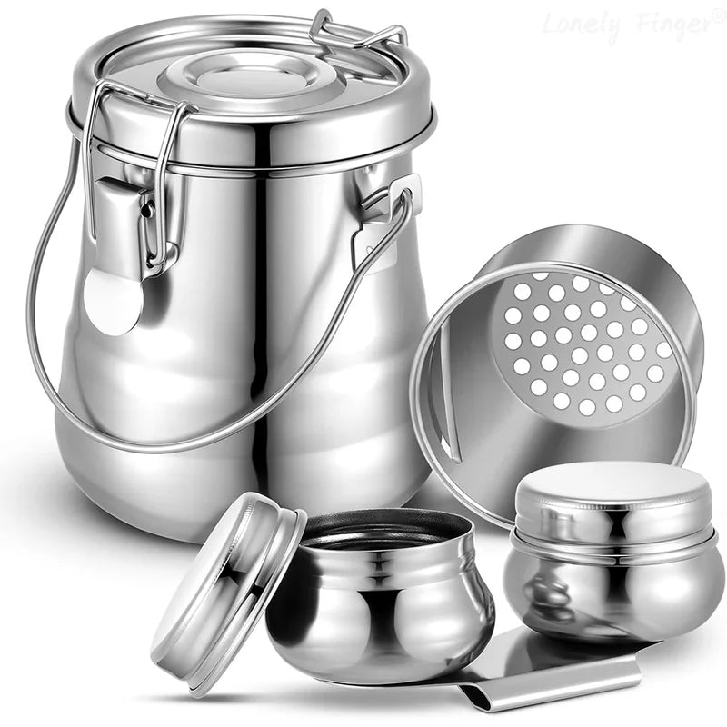 Paint Brush Cleaner Cup Airtight Stainless Steel Double Dipper Portable Wash Basin
