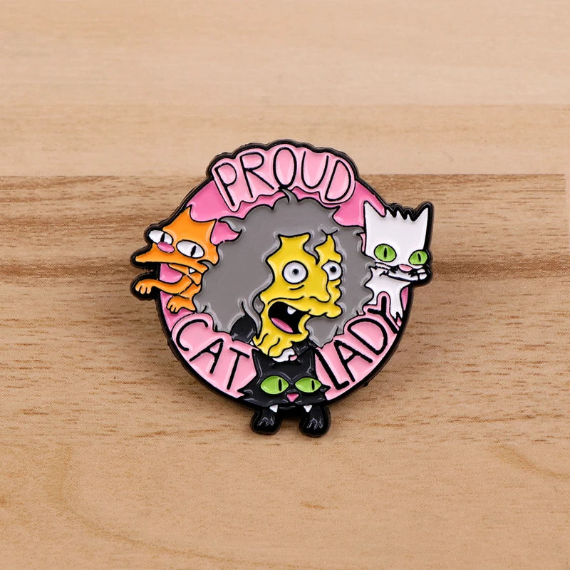 Cat Lady Enamel Pin Badge for Backpack Hat Collar Lapel Cartoon Jewelry Gift