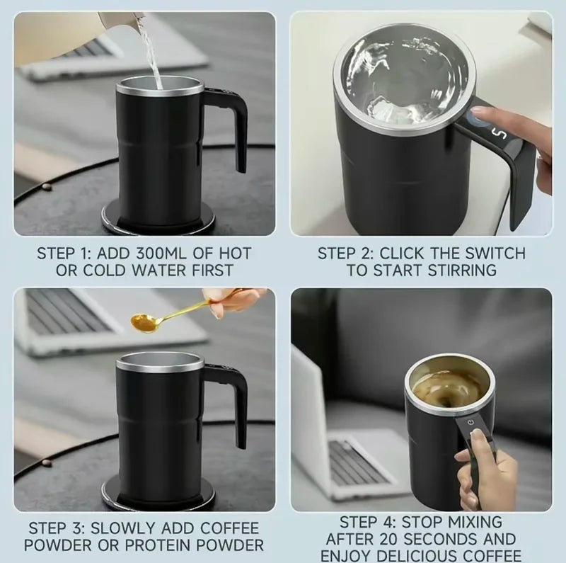 Electric Self-Stirring Coffee Mug 380ML Waterproof USB Display - Multiple Colors