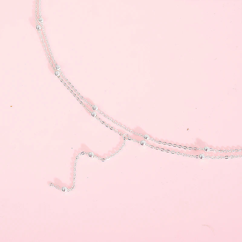 Trendy Double Layer Bead Necklace for Women Long Pendant Tassel Jewelry