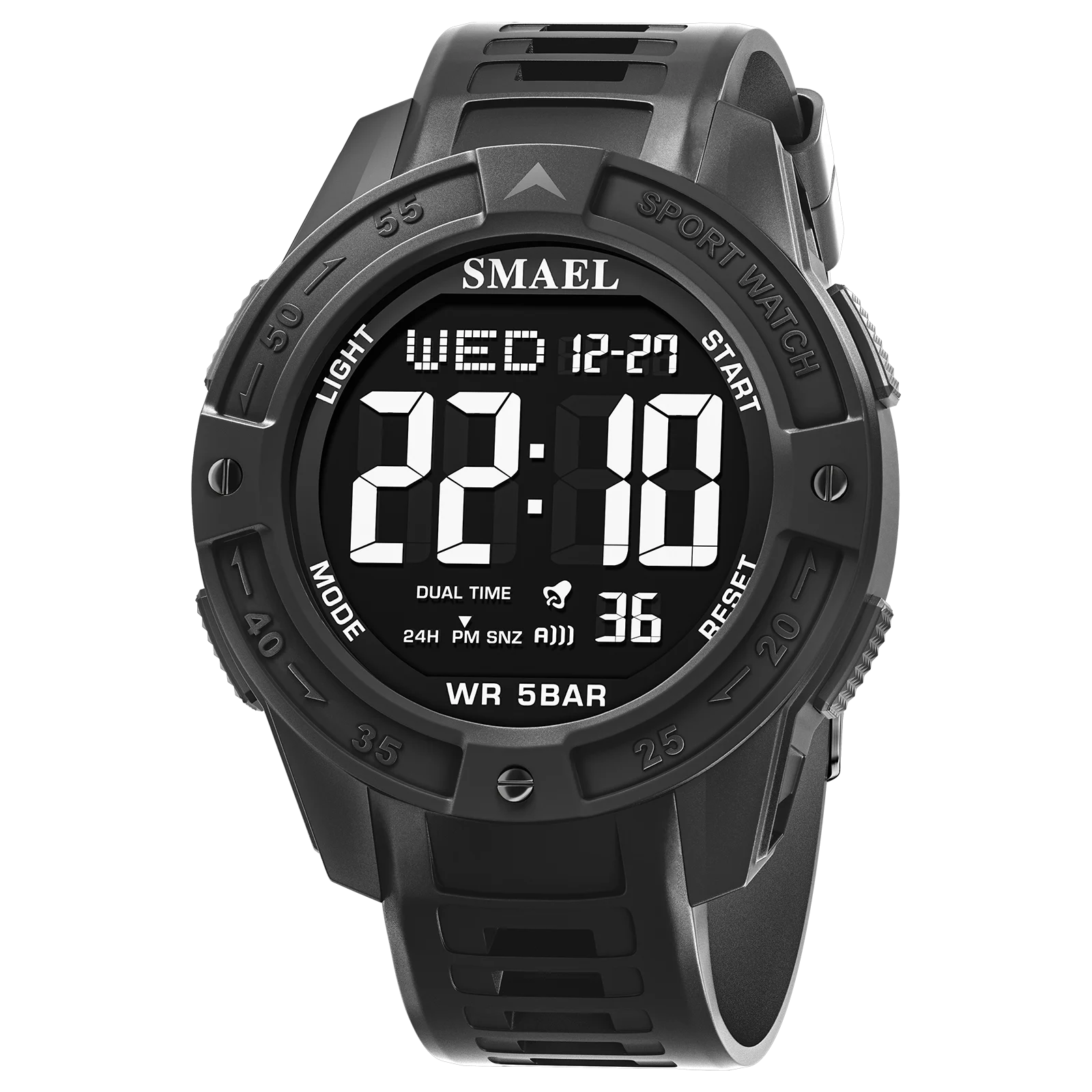 Digital Sport Wristwatch with Alarm Night Light Waterproof 50M