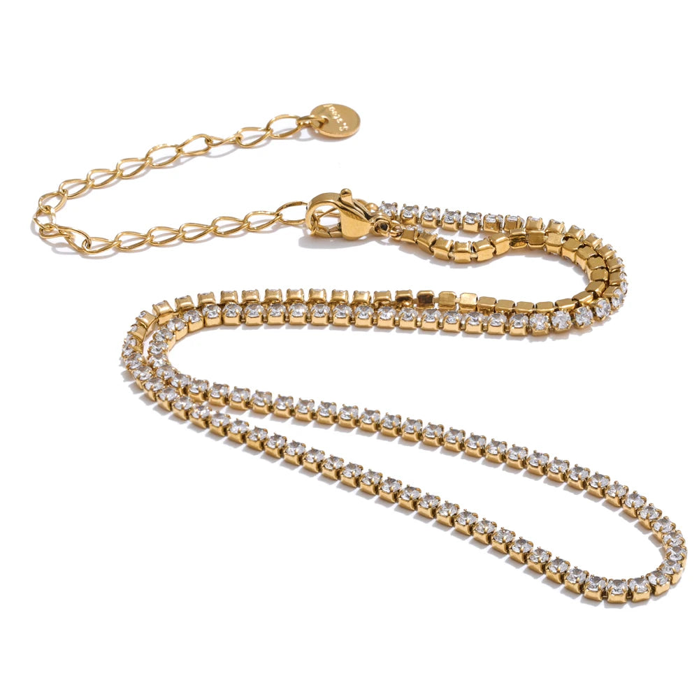 Luxury Cubic Zirconia Chain Necklace - Delicate Stainless Steel Jewelry for Women