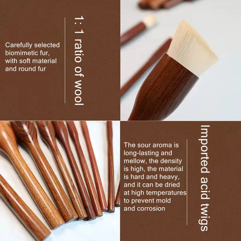 10PCS Sandalwood Makeup Brush Set Professional Blush Foundation Eyeshadow Tools