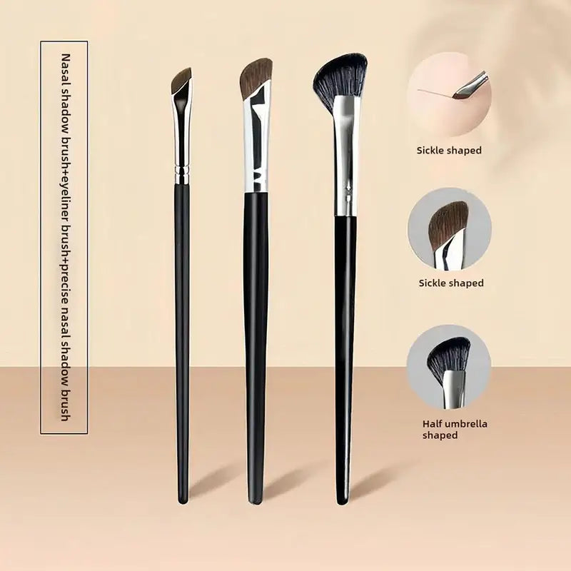 3Pcs Makeup Nose Brush Set - Contouring, Highlighting & Concealer Tools