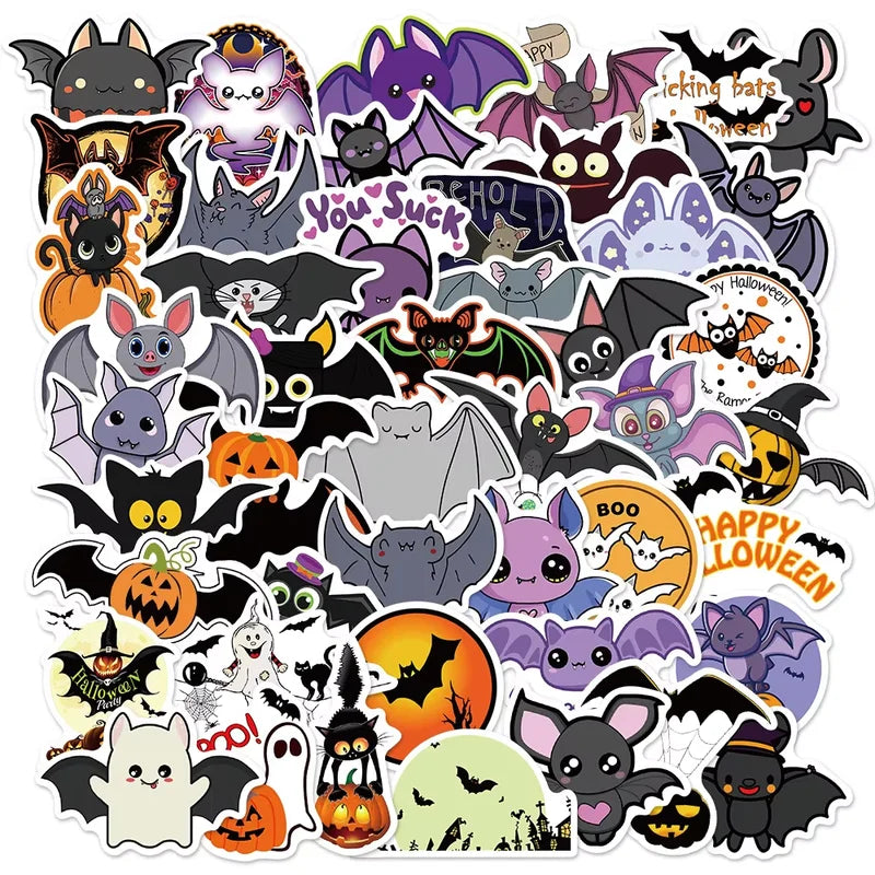Halloween Bat Stickers Pack for Walls, Laptops & Streetwear - Purple, Red, White, Yellow