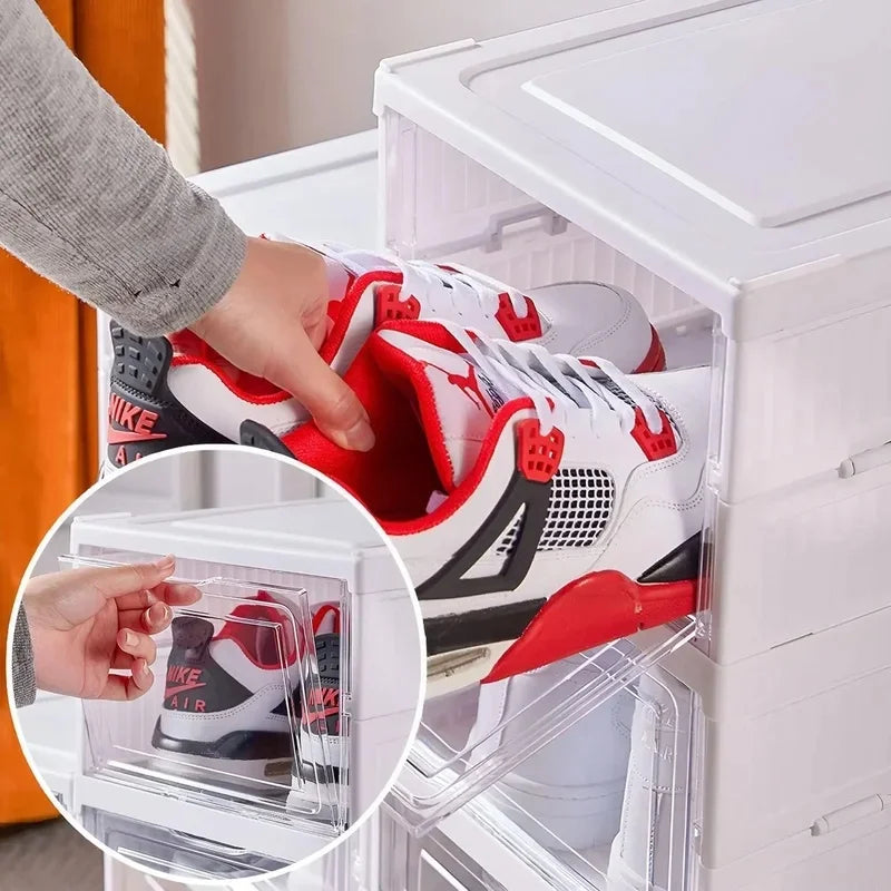 Foldable Shoe Storage Box 3/6 Layers Clear Stacking Shoe Organizer Dustproof