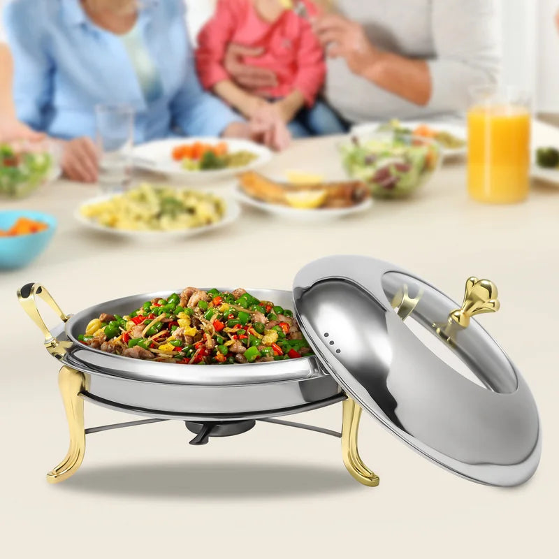 Gold Stainless Steel Round Chafing Dish 2.64QT Buffet Food Warmer for Parties Weddings