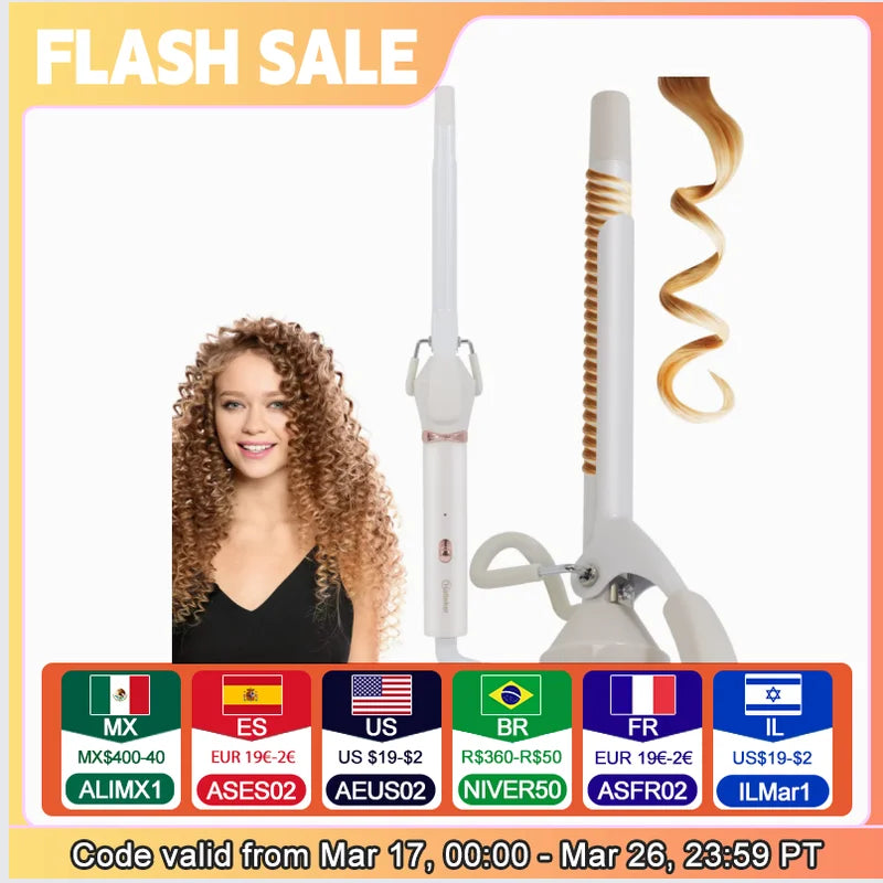 Ceramic Coated 19mm Curling Iron with EU Plug - Hair Styling Tool for Flawless Curls