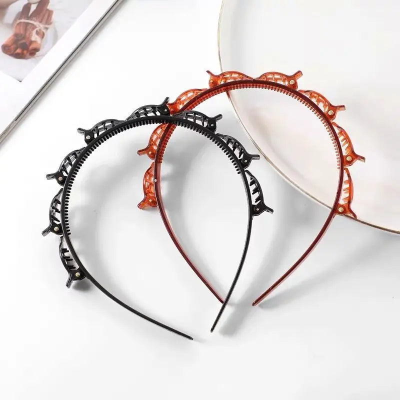 Woven Hairband with Clips for Bangs - Multi-Layer Hollow Braided Head Accessory