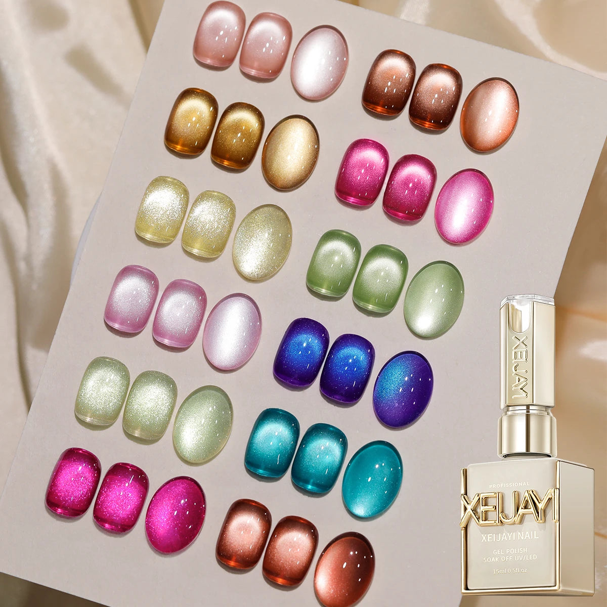 Rainbow Cat Eye Gel Nail Polish Set 12 Colors 15ml Semi-Permanent UV LED Nails