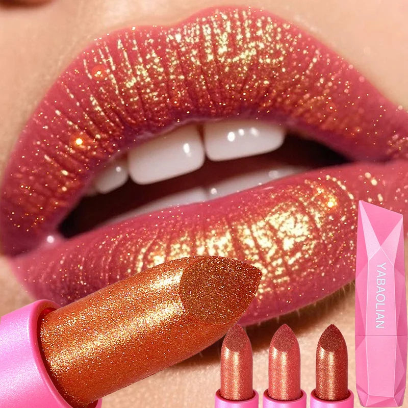 Long-Lasting Waterproof Lipstick with Glitter Finish - 6 Colors