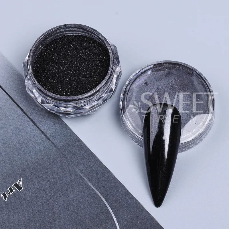 Black Mirror Nail Glitter Pigment 2pcs Y2K Chrome Rubbing Dust for Manicure
