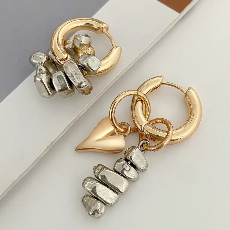 Vintage Heart-Shaped Pendant Earrings Set for Women - Trendy Jewelry Gift
