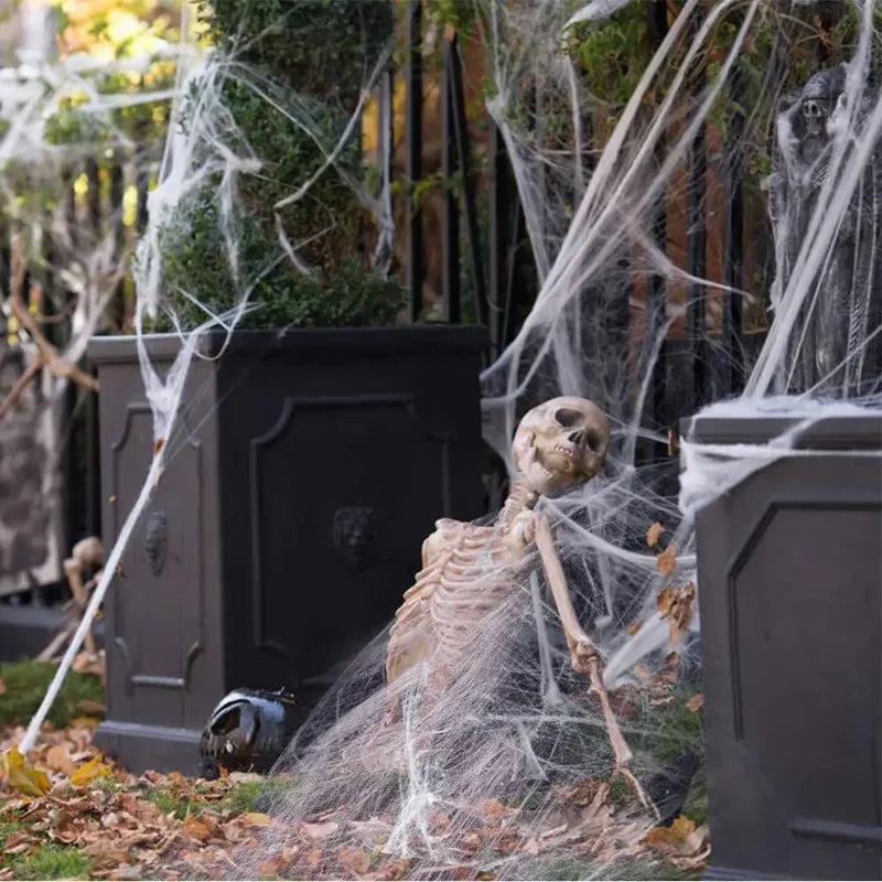 Halloween Elastic Spider Web with Spider Horror Yard Decor - Faux Props for Haunted House