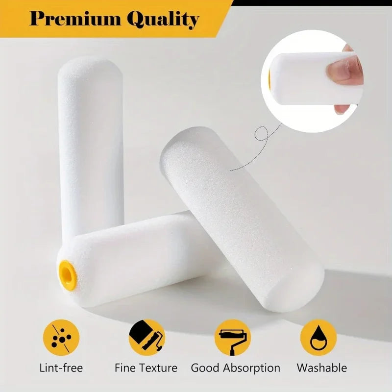 Mini Foam Paint Rollers Set - Durable 10PCS 100mm White Sponge Roller Covers for Painting & Decorating