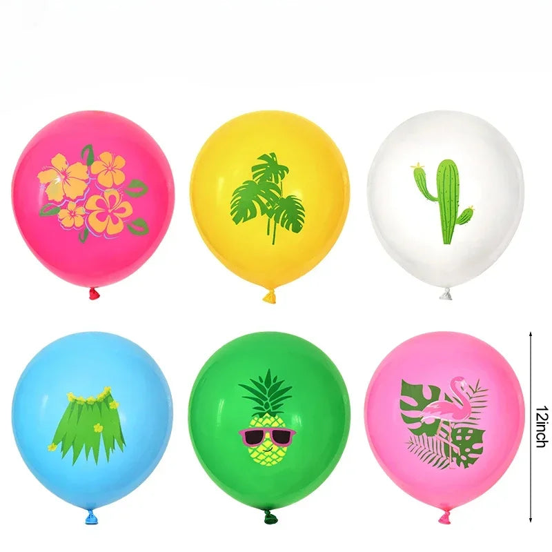 12-Inch Hawaiian Aloha Tropical Latex Balloons for Summer Beach Birthday Party