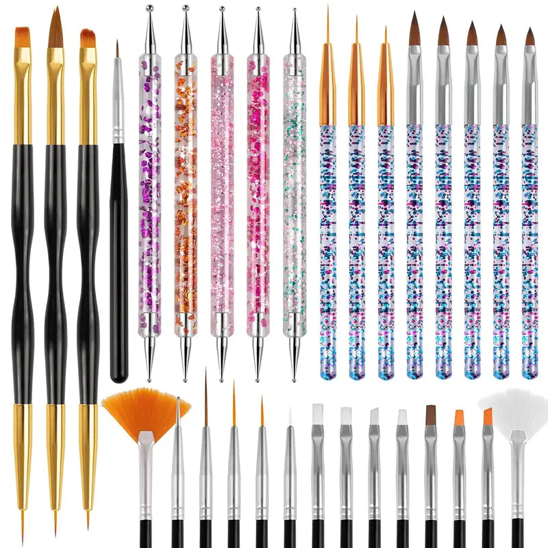 15/31PCS Nail Art Brush Set with Dotting & Liner Pens for Gel & Nail Polish