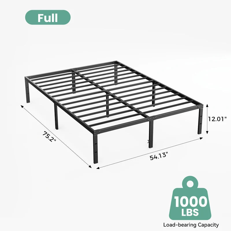 Metal Bed Frame with Storage Space - Twin to King Size, Sturdy Steel Slats