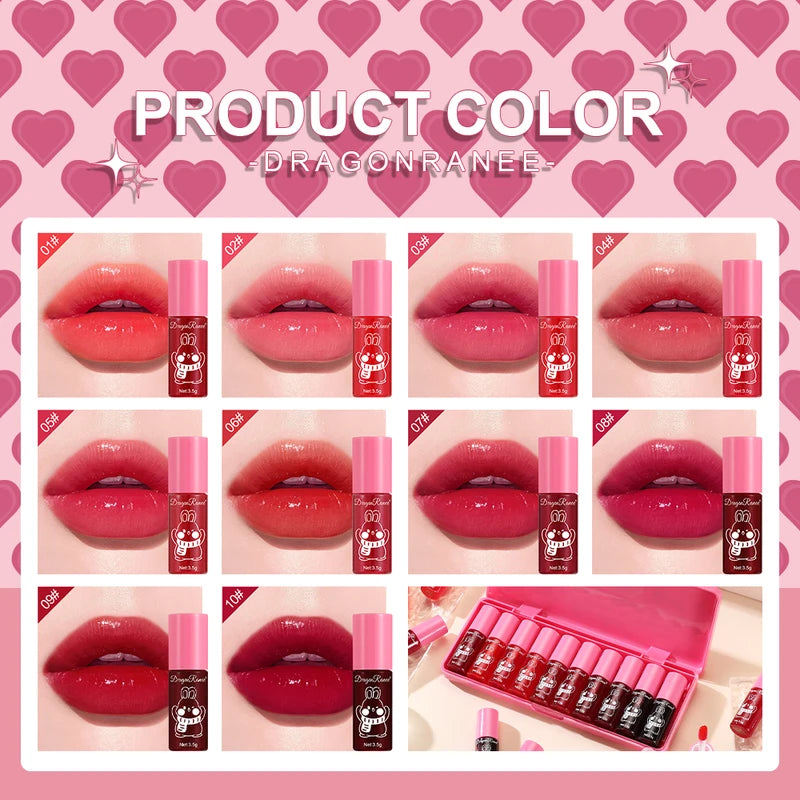 Lip Gloss Set of 10 Mirror-Like Glossy Lip Plumpers Brightening Moisturizing Long-Lasting