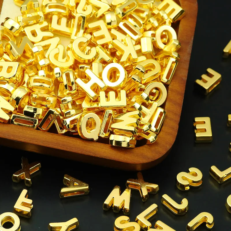 80pcs DIY Jewelry Beads Set - Gold Plated Letter Pendants for Bracelets & Necklaces