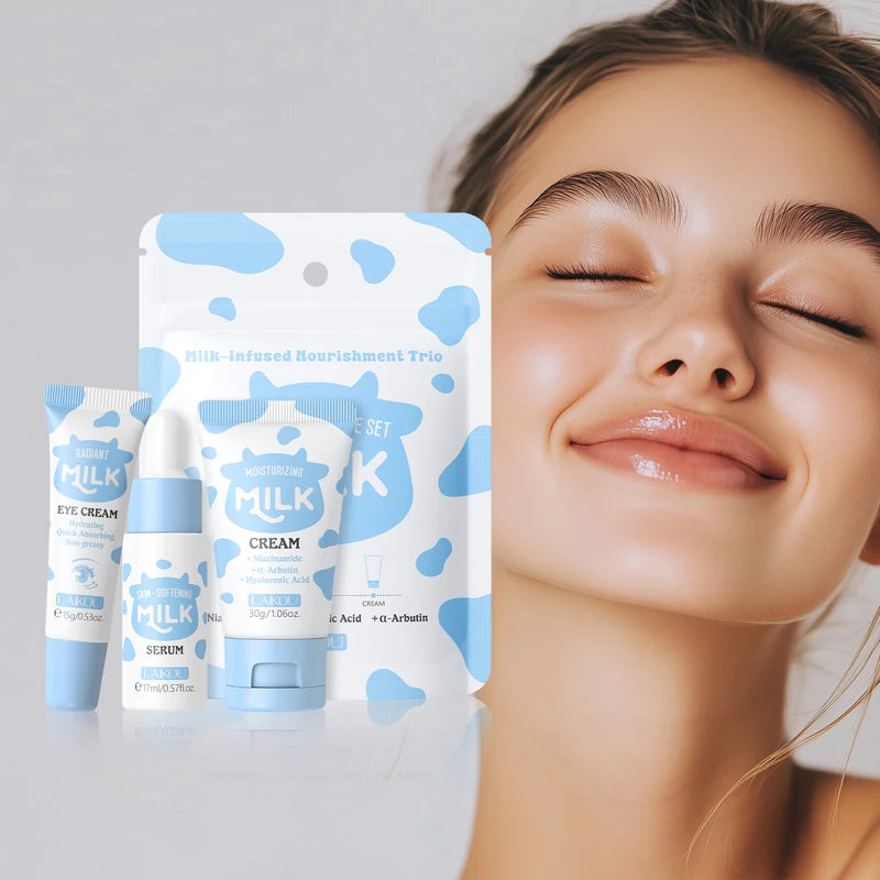 Hydrating Milk Glow Skincare Set with Serum, Eye Cream & Moisturizer