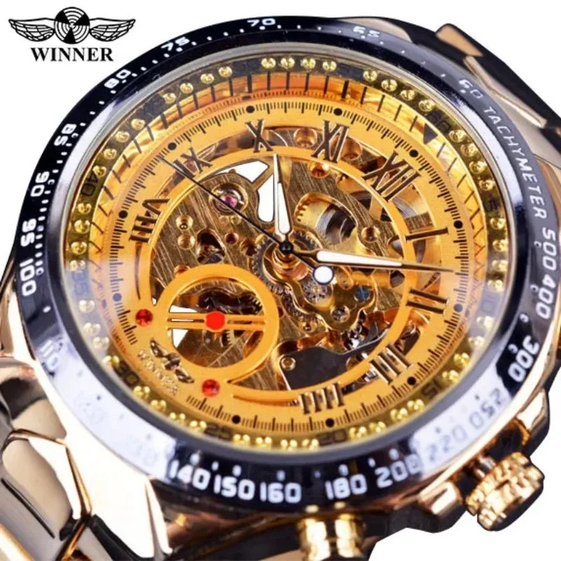 Automatic Skeleton Mechanical Watch for Men - Luxury Sport Design with Stainless Steel Bezel