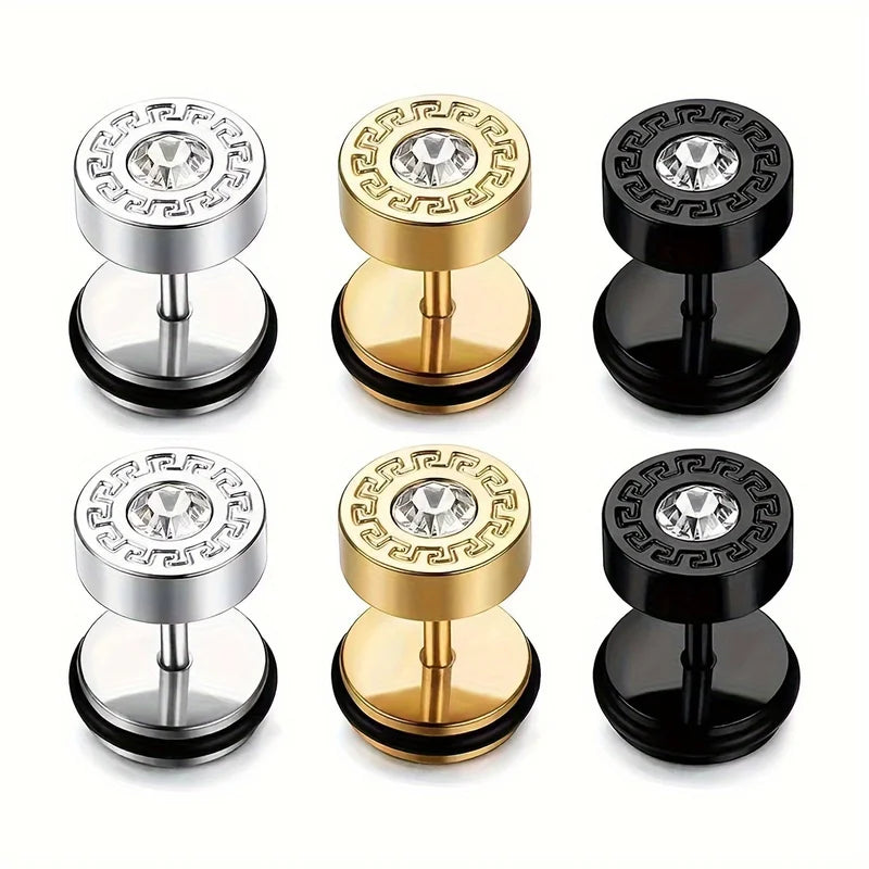 2-Pack Men's Stainless Steel Ear Studs, Hip-Hop Punk Style Piercing Accessories, Matching Couple's Jewelry