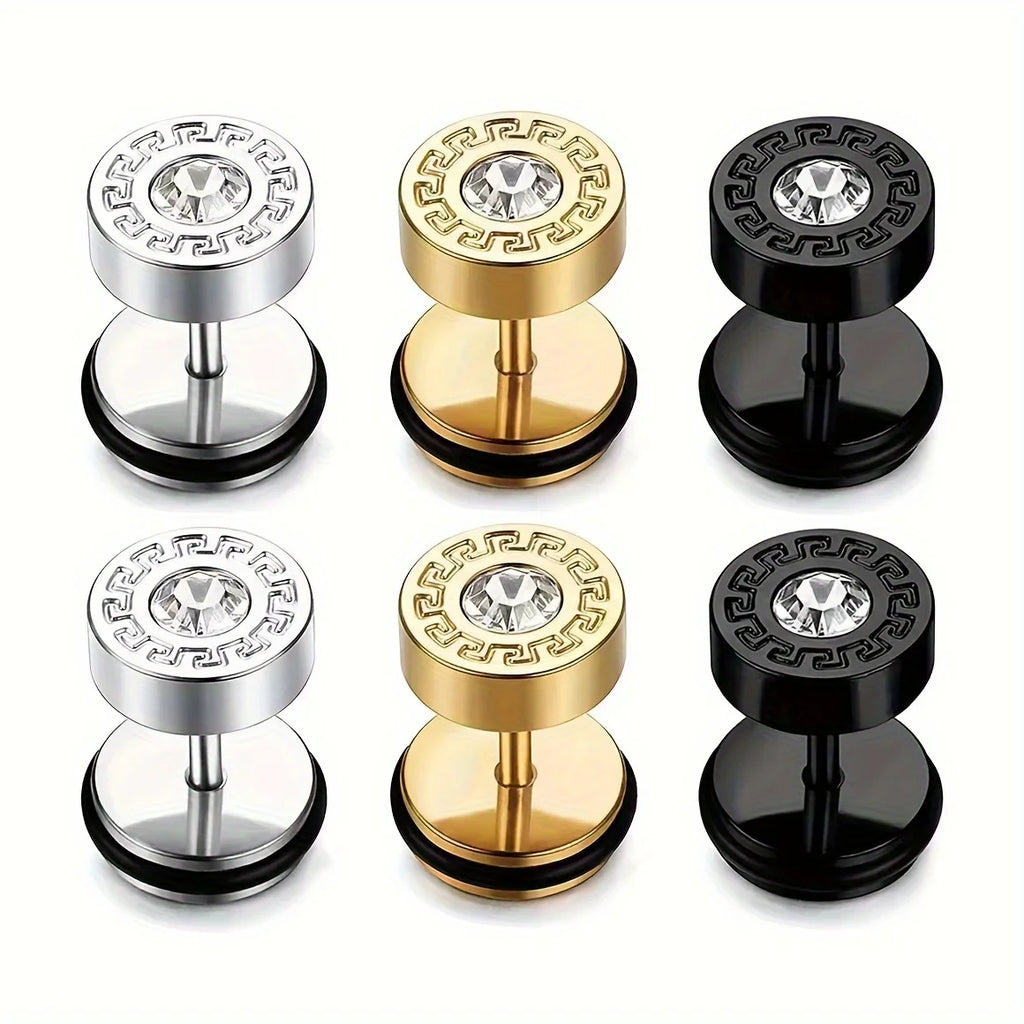 2-Pack Men's Stainless Steel Ear Studs, Hip-Hop Punk Style Piercing Accessories, Matching Couple's Jewelry