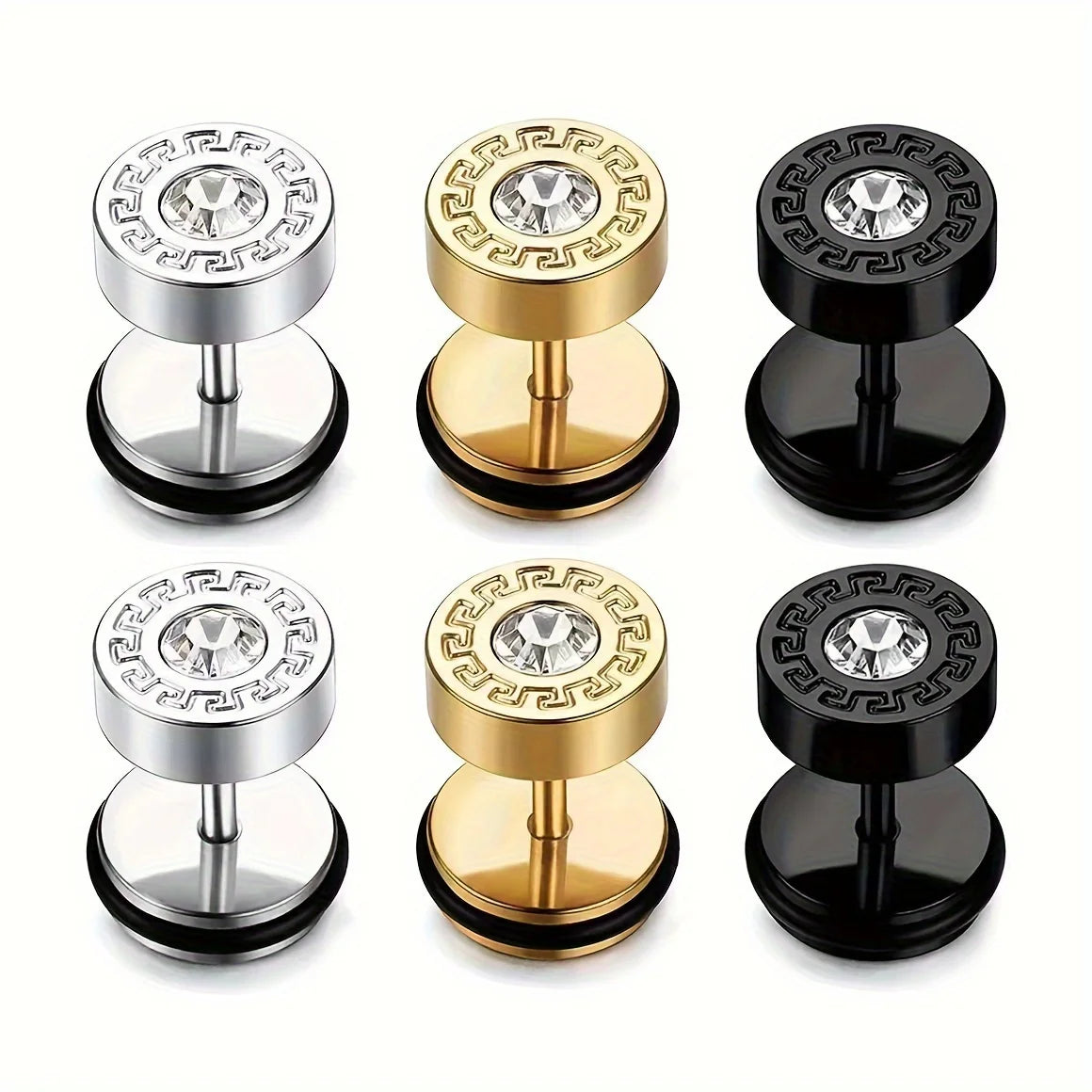 2-Pack Men's Stainless Steel Ear Studs, Hip-Hop Punk Style Piercing Accessories, Matching Couple's Jewelry