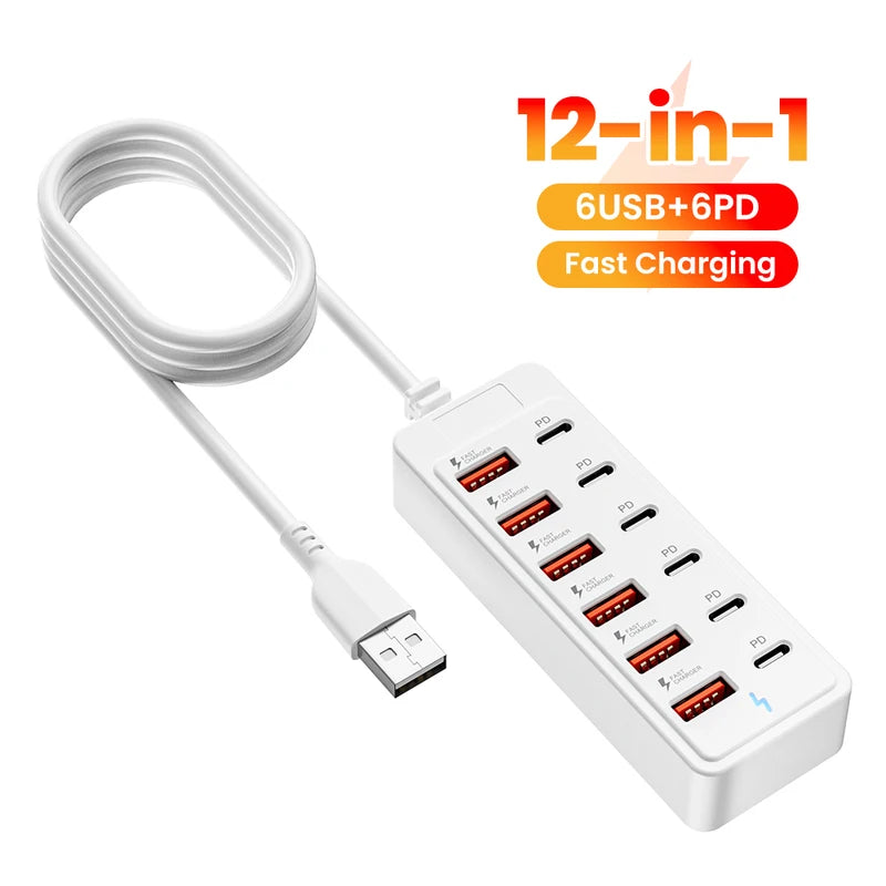 12-in-1 Power Strip with USB Charging Station Wall Mountable Fast Charger