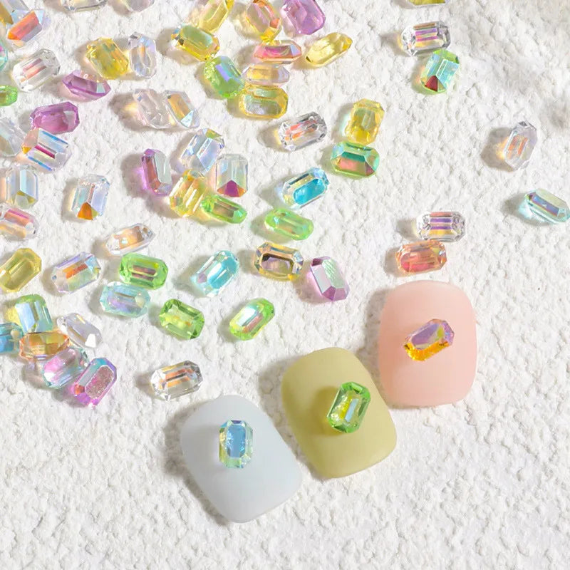 50pcs 3D Aurora Sugar Cube Diamond Nail Art Charms Glitter Rhinestones