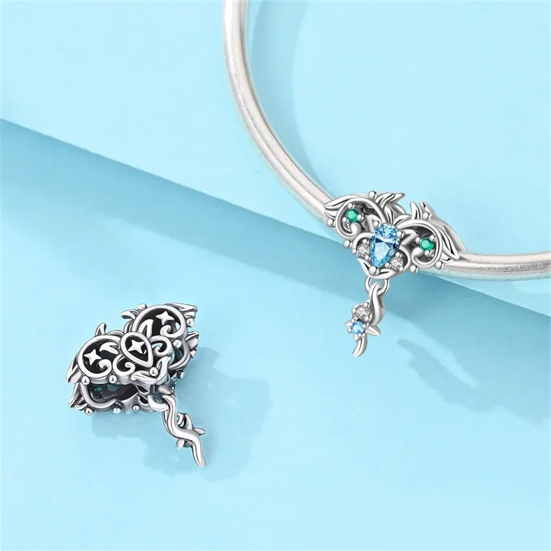 Sterling Silver Heart Shaped Charm Bead with CZ Zircon for DIY Jewelry Making
