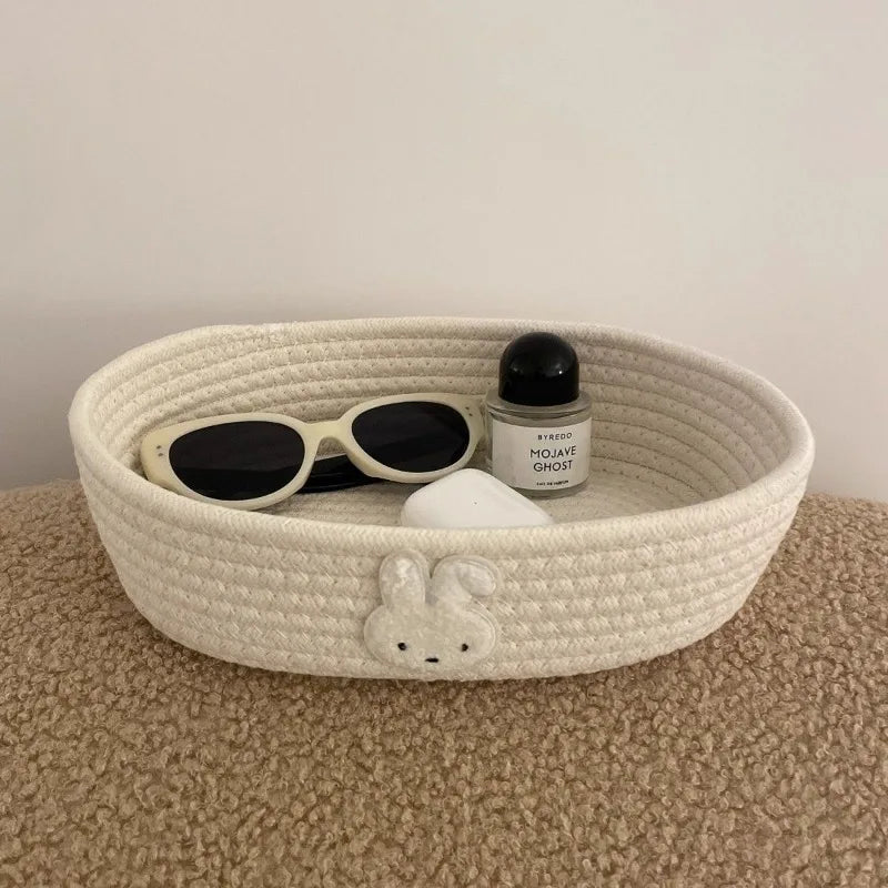 Cute Miffy Rabbit Cotton Linen Woven Storage Basket Desktop Organizer