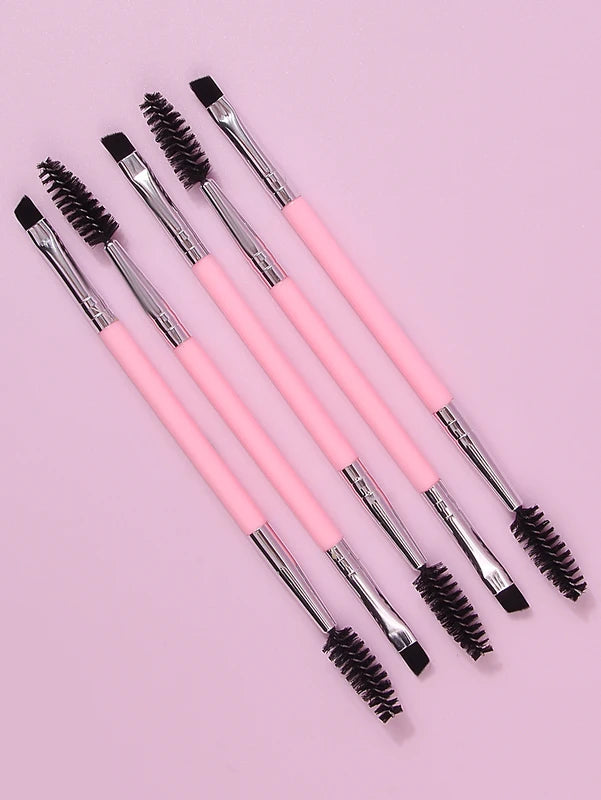 Multi-Functional Pink Double-Headed Mascara & Eyebrow Brush Set - Eye Makeup Tool