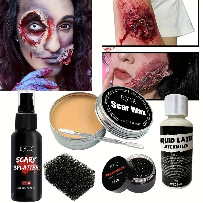 Professional SFX Makeup Kit with Scar Wax Blood Gel for Halloween Cosplay Stage Effects