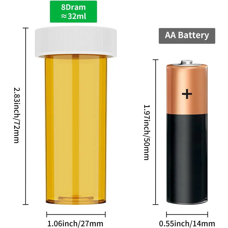 12/20 Pack Plastic Medicine Pill Bottles with Child-Resistant Caps - Travel Vials, 6/8 Dram
