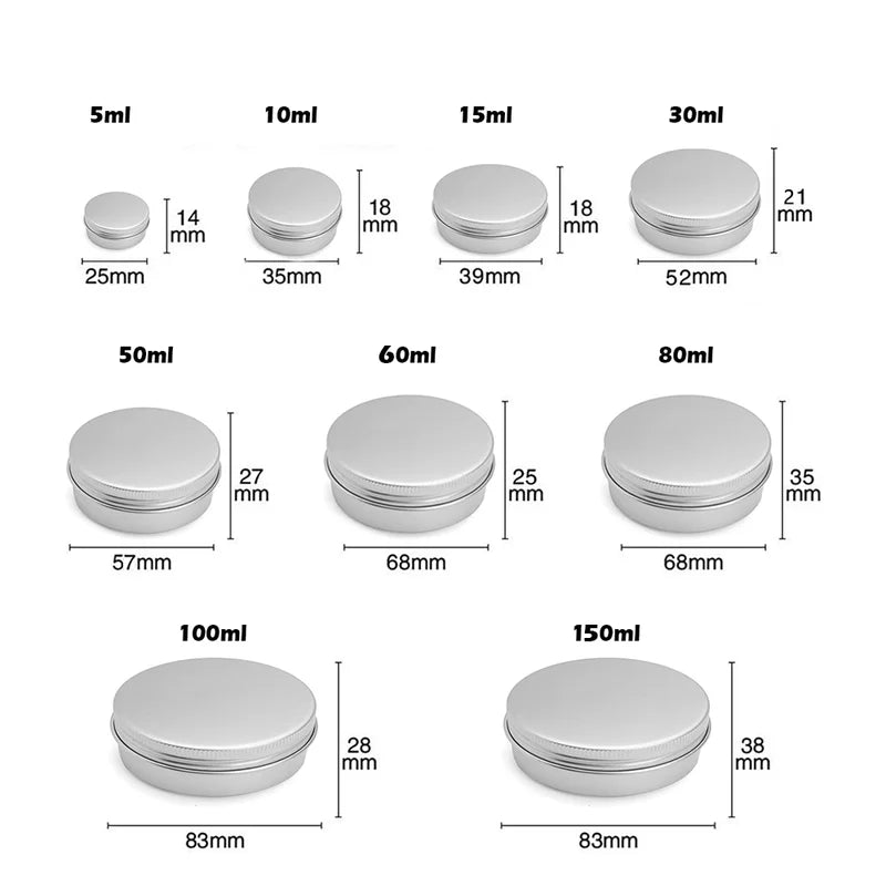 Round Aluminum Storage Cans with Screw Top Lids for Lip Balm Beard Oil 5-100ml