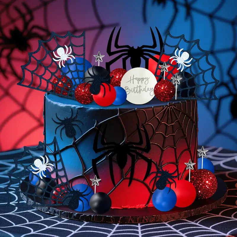 Halloween Spider Cake Topper Foam Ball Star Web Birthday Party Decoration