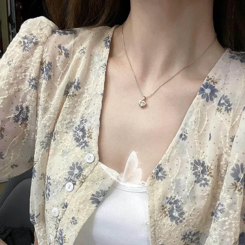 Sterling Silver Necklace Heart Pendant with Zirconia for Women - Multiple Colors