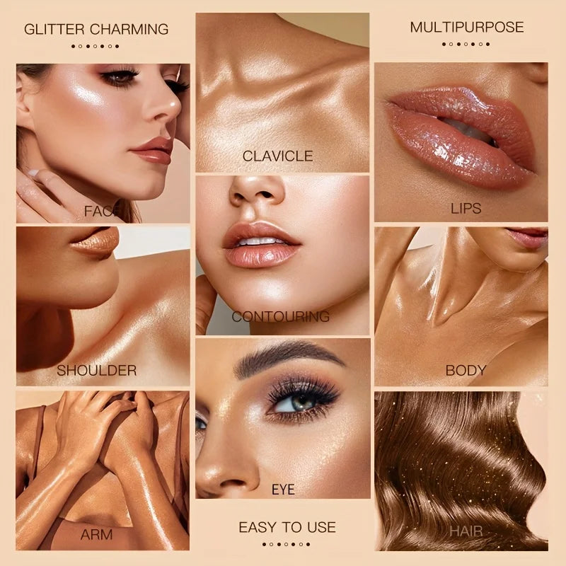 3-Color Fairy Dust Highlight Powder for Face & Body - Shimmering Highlighter Set