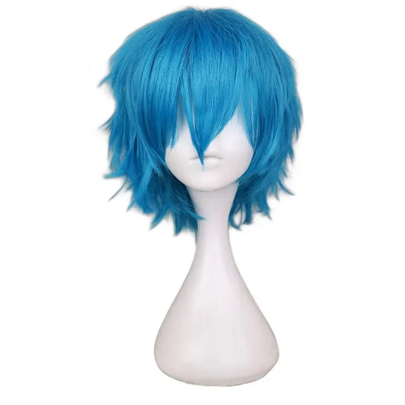 Halloween Cosplay Sally Face Mask with Blue Short Synthetic Wig - Party Costume Accessory