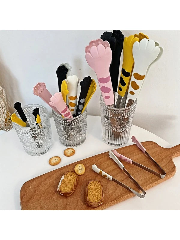Japanese Cat Paw Shape Food Tongs - Cute Stainless Steel Kitchen Utensil for Cooking & Baking